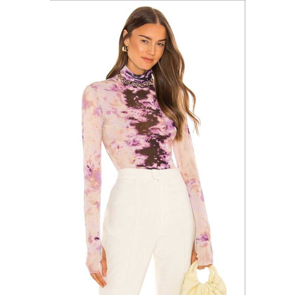 AFRM x REVOLVE Zadie Mesh Tie Dye Mock Neck Top - Purple Placement - S
